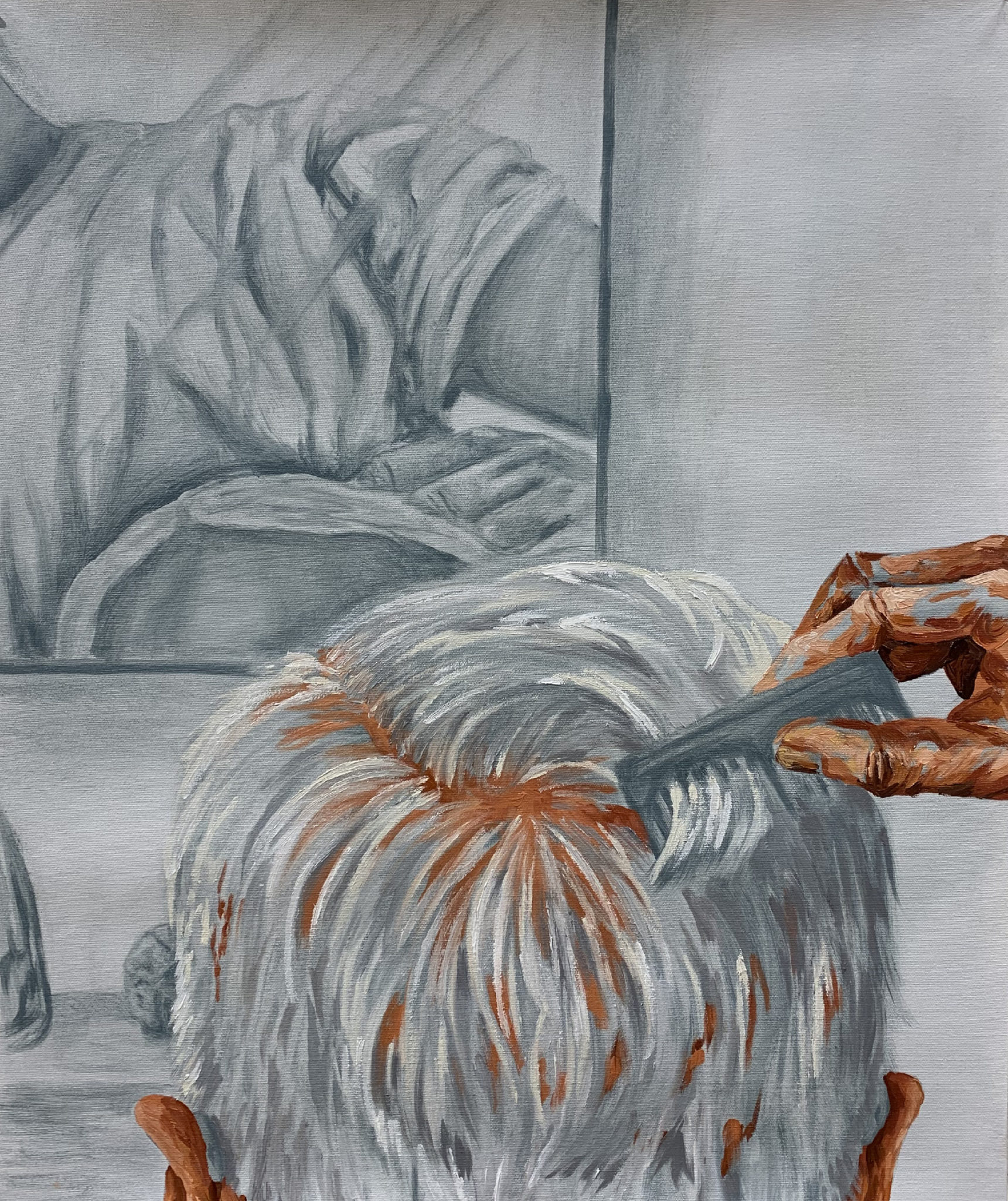 painting of hair combing