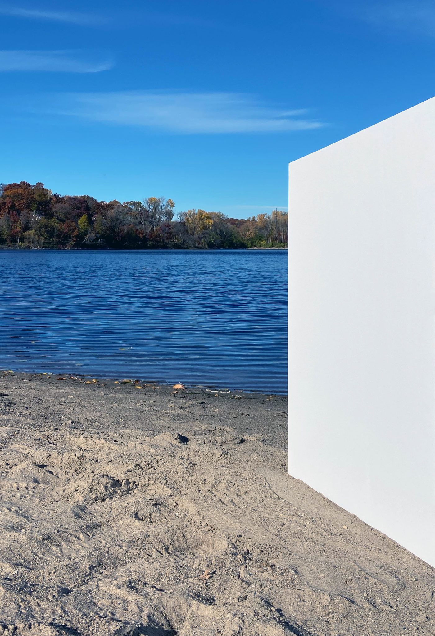 white card by lake