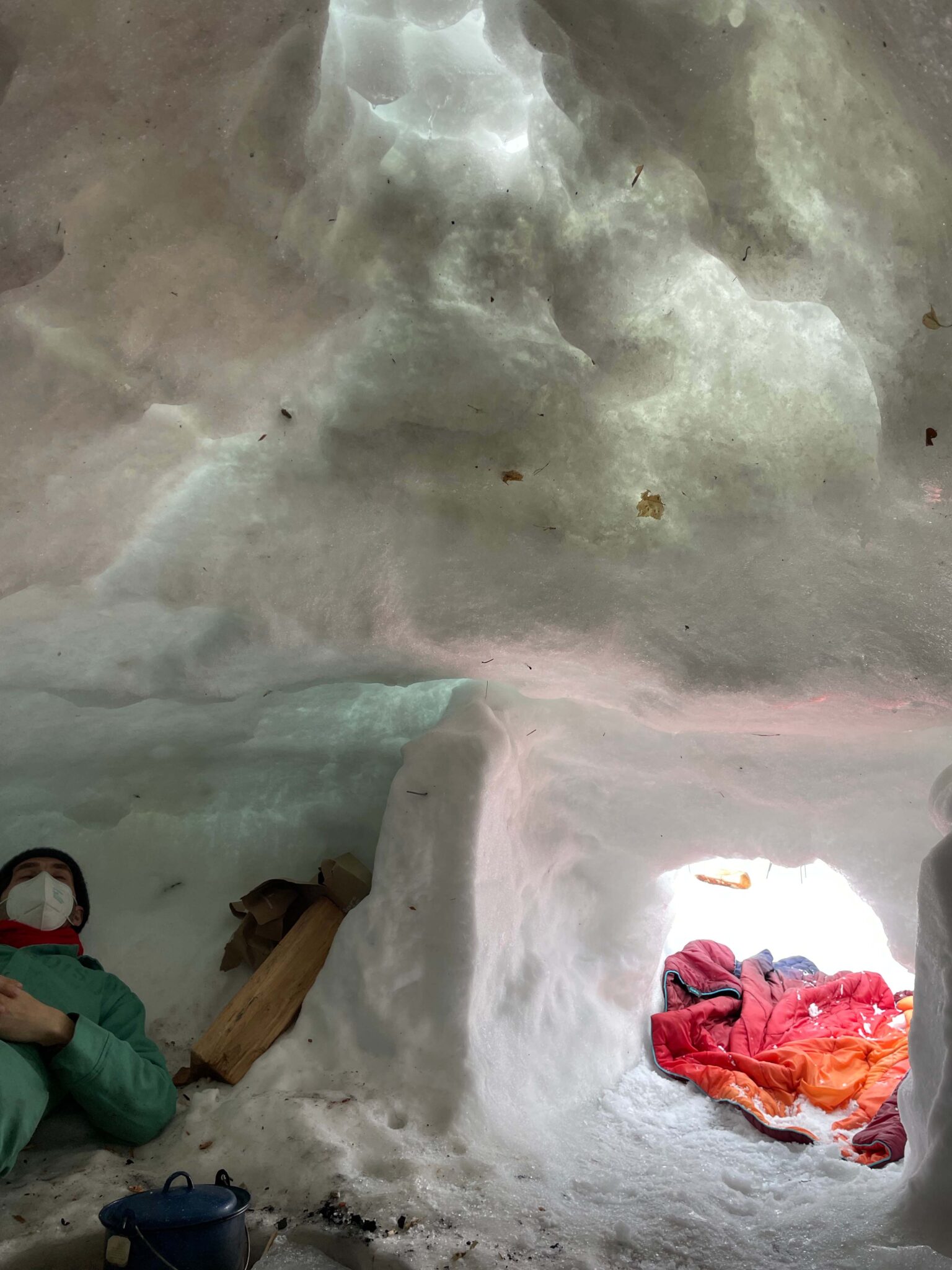 Second year student Nick Chatfield-Taylor in his igloo