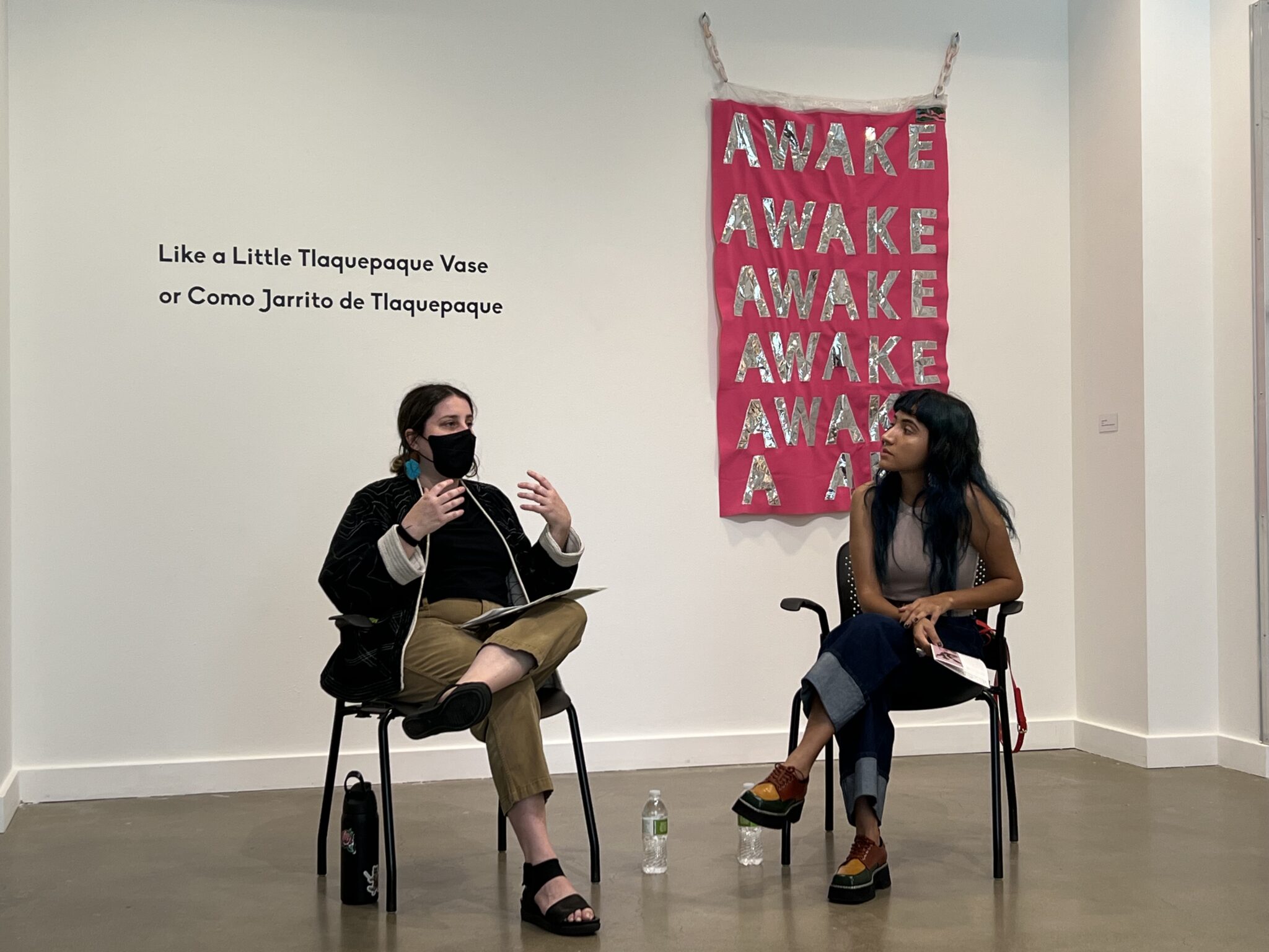 Ivonne Yáñez (right) in conversation with curator Zoe Cinel in Yáñez's solo exhibition. 